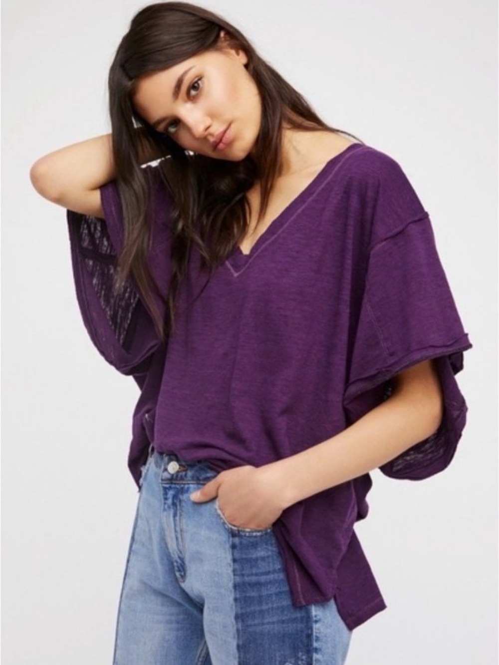 Free People (We the Free) V-Neck Oversized Tee in Purple